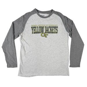 Champion Georgia Tech GT Yellow Jackets Mens Large Gray Excellent Raglan LS Tee